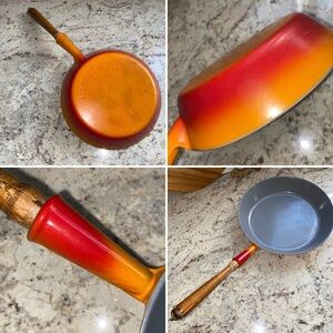 Vintage Descoware MCM Enameled Skillet Pan Julia Child Orange Flame Belgium 22